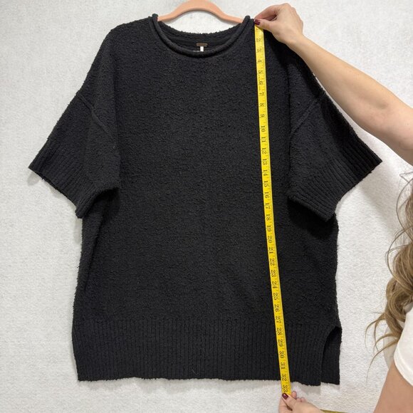 Free People Sweater Womens Small Black Short Sleeve Tunic Ribbed Hem OB1289057 - Picture 2 of 9